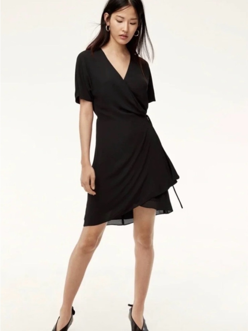 Aritzia Babaton Wallace Wrap Mini Dress Black Short Sleeve Size S